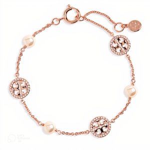 Tory Burch Miller Crystal Pearl Logo Bracelet (16k Rose GOLD) (NWT)